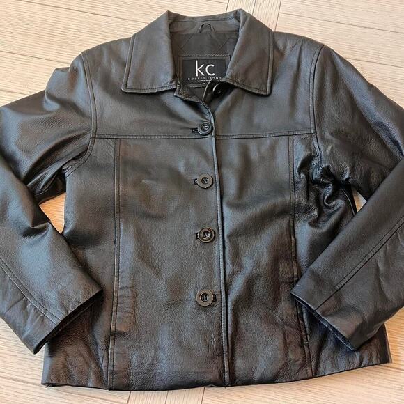 Kc collection womens leather lined‎ blazer. Button front w/ pockets. Sz M - Picture 1 of 8